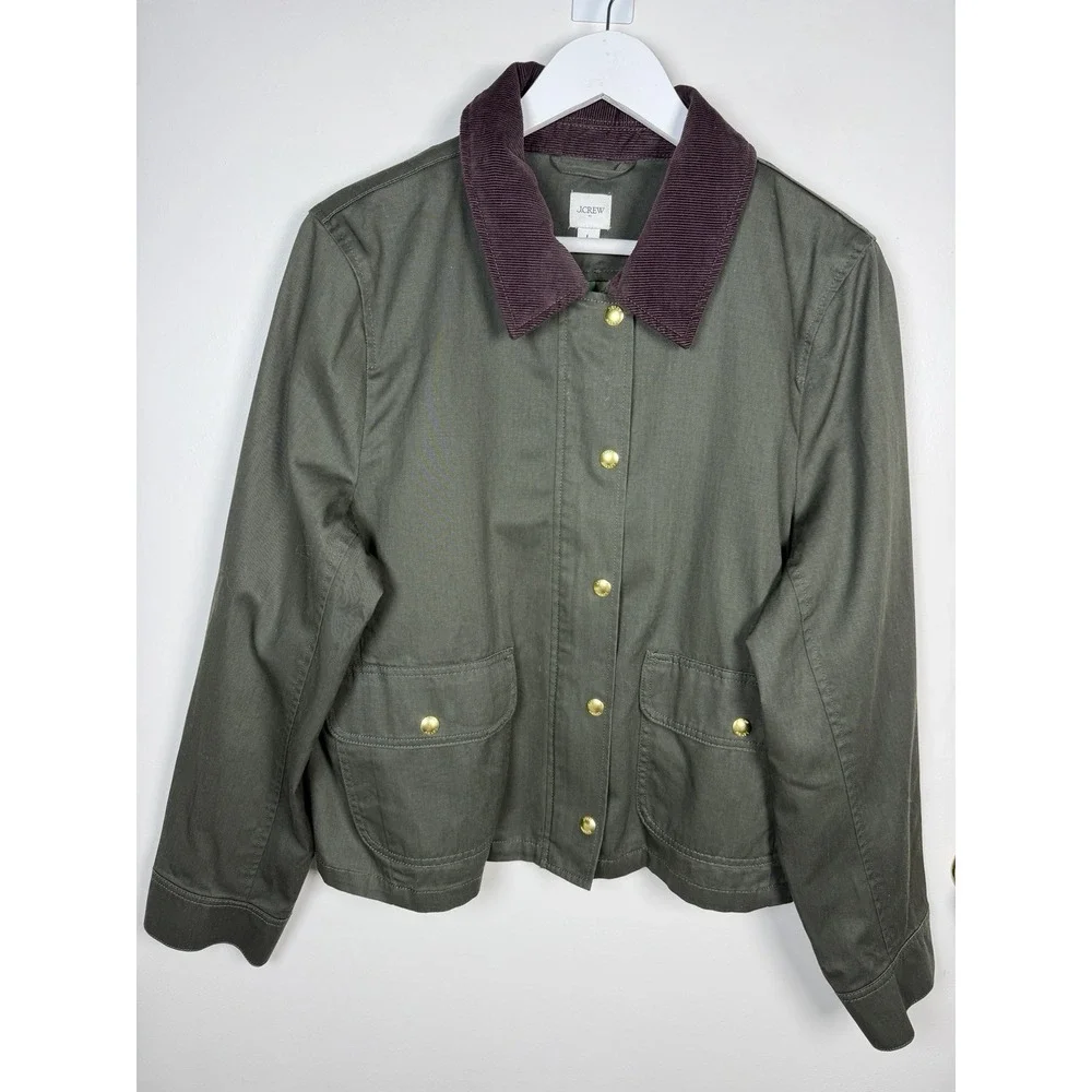 J.Crew Factory Size Large Cropped Olive Green Field Barn Collared Jacket NWOT